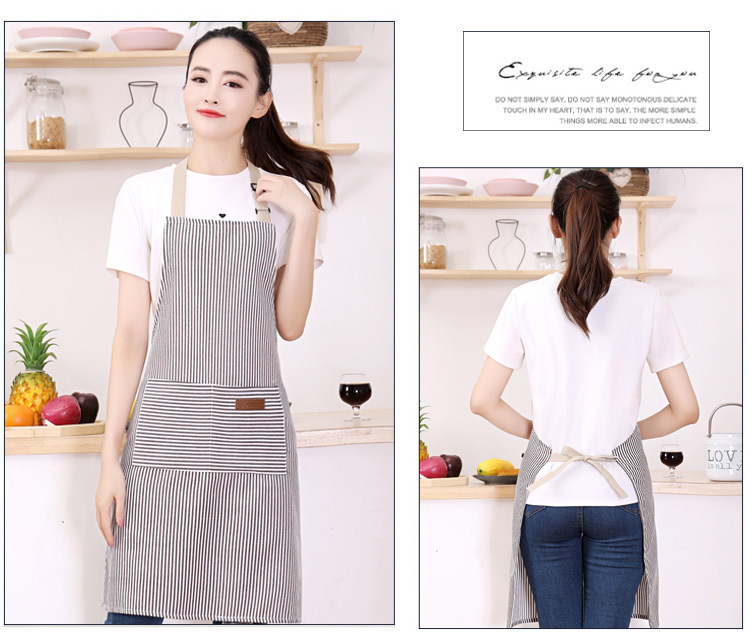 Cotton and linen neck hanging striped export apron, home, restaurant, kitchen, baking waist, Japanese work apron wholesale with printing pic 16