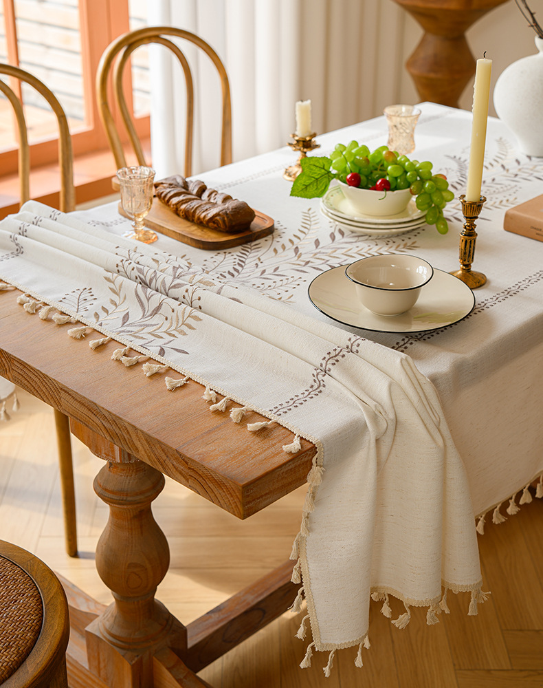 Youzhuo Nordic modern, simple, fashionable, creative, elegant and high-end cotton and linen fabric tablecloths, waterproof embroidered tablecloths, small floral coffee table fabrics, tassel cover fabrics, rectangular tablecloths pic 12
