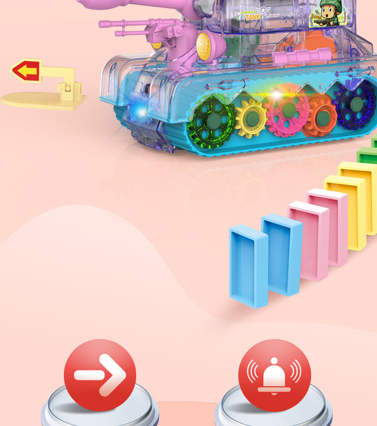 儿童益智多米诺骨牌坦克车积木 diy声光音乐自动投放电动玩具批发详情4