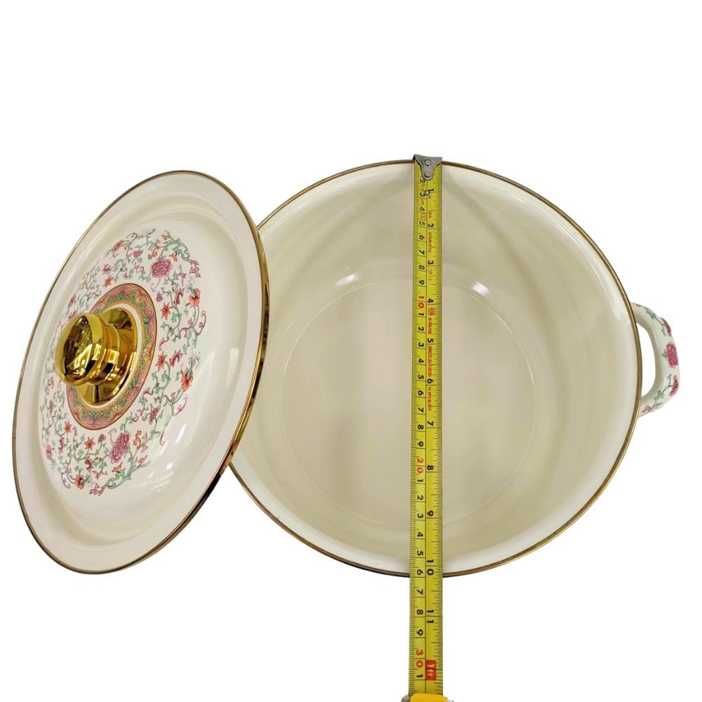 24-26cm俄罗斯花搪瓷特厚炖锅双耳加厚家用汤锅珐琅炖锅平底锅可详情2