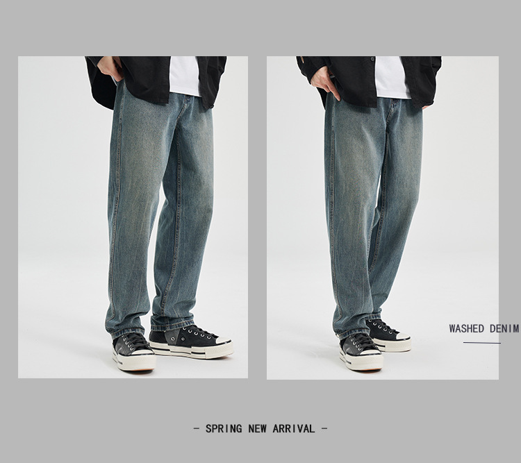 2024春夏新款牛仔裤经典慵懒蓝色宽松直筒版型牛仔裤男学生牛仔裤详情8