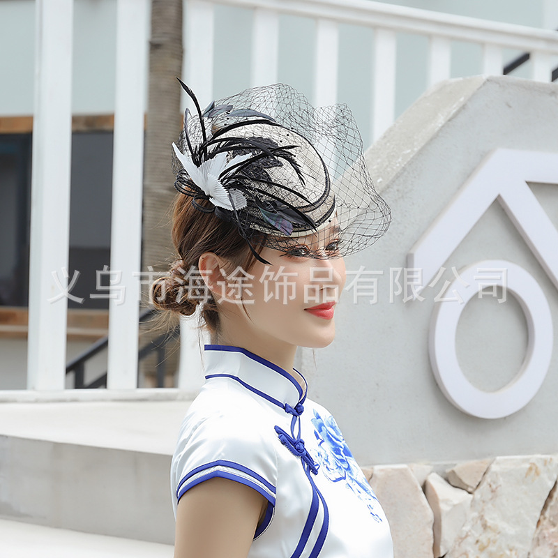 Imported linen, feather and mesh top hats for export, Amazon horse racing festival, banquet and dance party, festival paty top hats wholesale pic 3