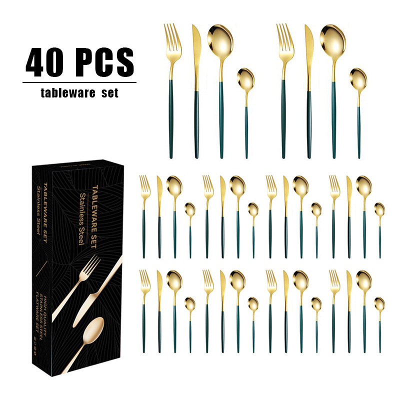 跨境热销不锈钢刀叉勺套装40件套餐具套装礼盒装西餐家用牛排刀叉详情12