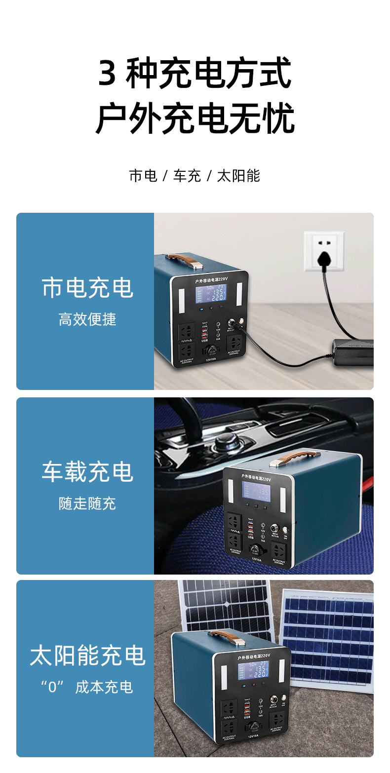 220V outdoor portable mobile energy storage power supply, large-capacity solar fast charging, emergency backup power supply for self-driving Tours pic 9