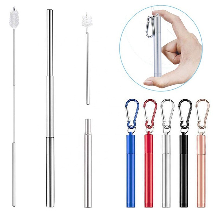 collapsible stainless steel straw Amazon Bestseller Collapsible straw Portable pack Portable easy to clean reusable stainless steel pic 2