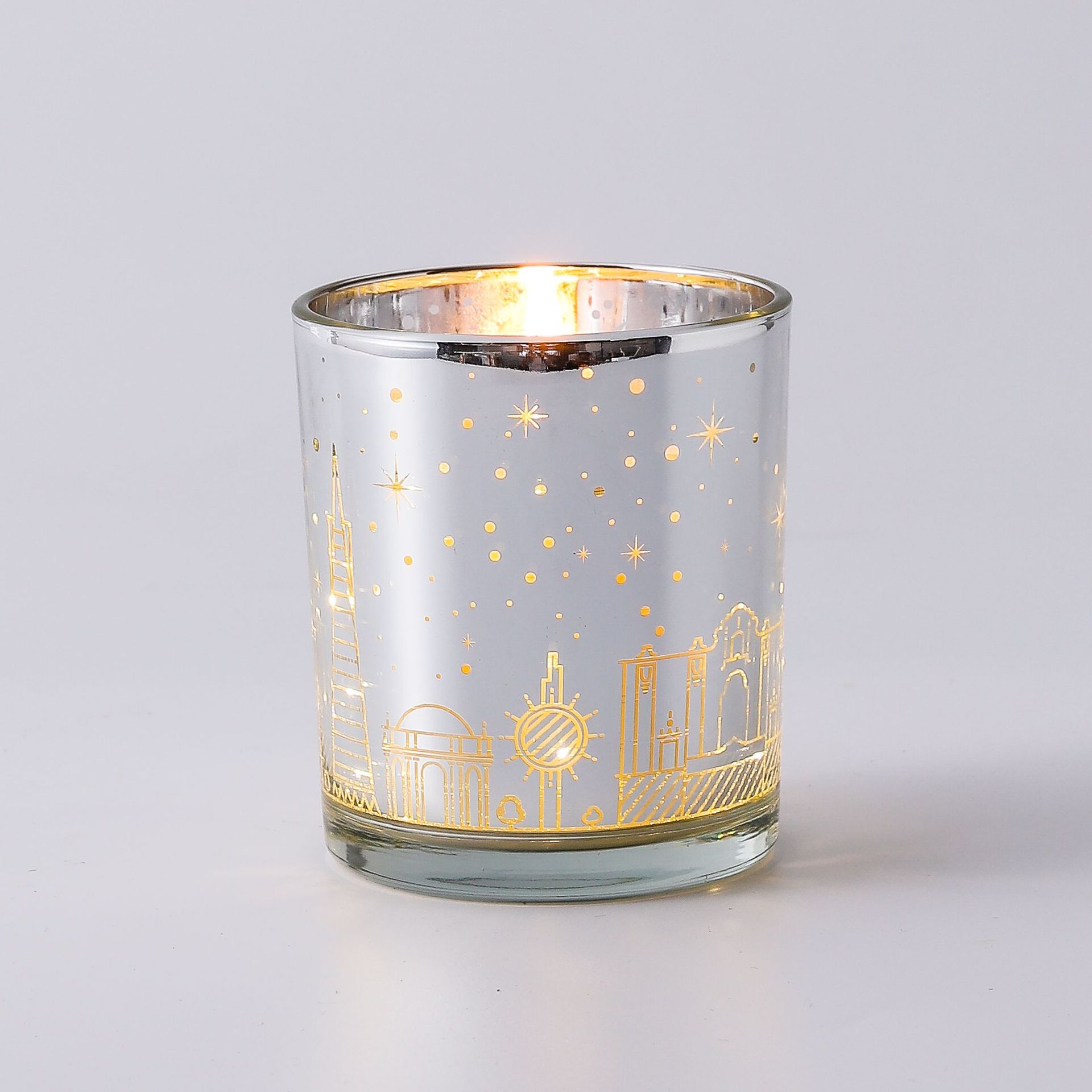 城市星空街景蜡烛玻璃杯烛台空杯电镀激光镂空LED光感香薰蜡烛杯详情19