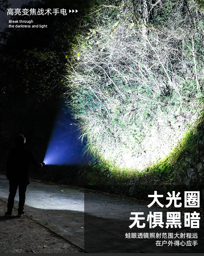 P70手电筒强光充电户外大功率远射超亮变焦多功能家用led小氙气灯 pic 18