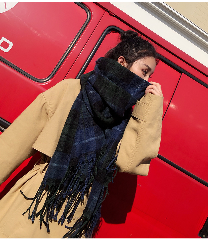 New Korean style checkered scarf for women in autumn and winter, versatile faux cashmere tassel shawl, thick and warm winter scarf wholesale pic 29