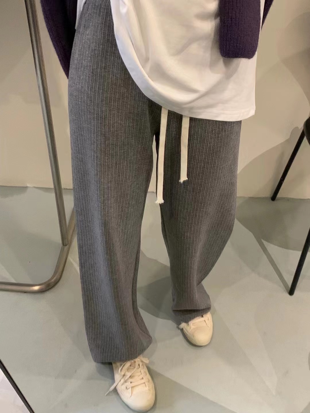 可可6096冬款粉色糯米裤加绒加厚高腰阔腿裤女休闲垂感羊绒直筒裤详情14