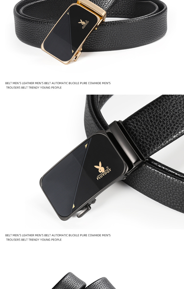 男士自动扣皮带荔枝纹包边腰带商务休闲礼品正装胶片亮片裤腰带详情6