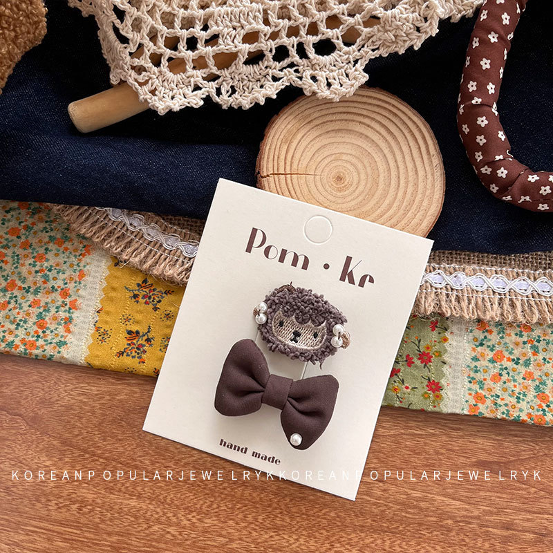 新款韩式宝宝布艺发夹卡通可爱兔兔发圈小羊珍珠初秋高弹力发圈详情11