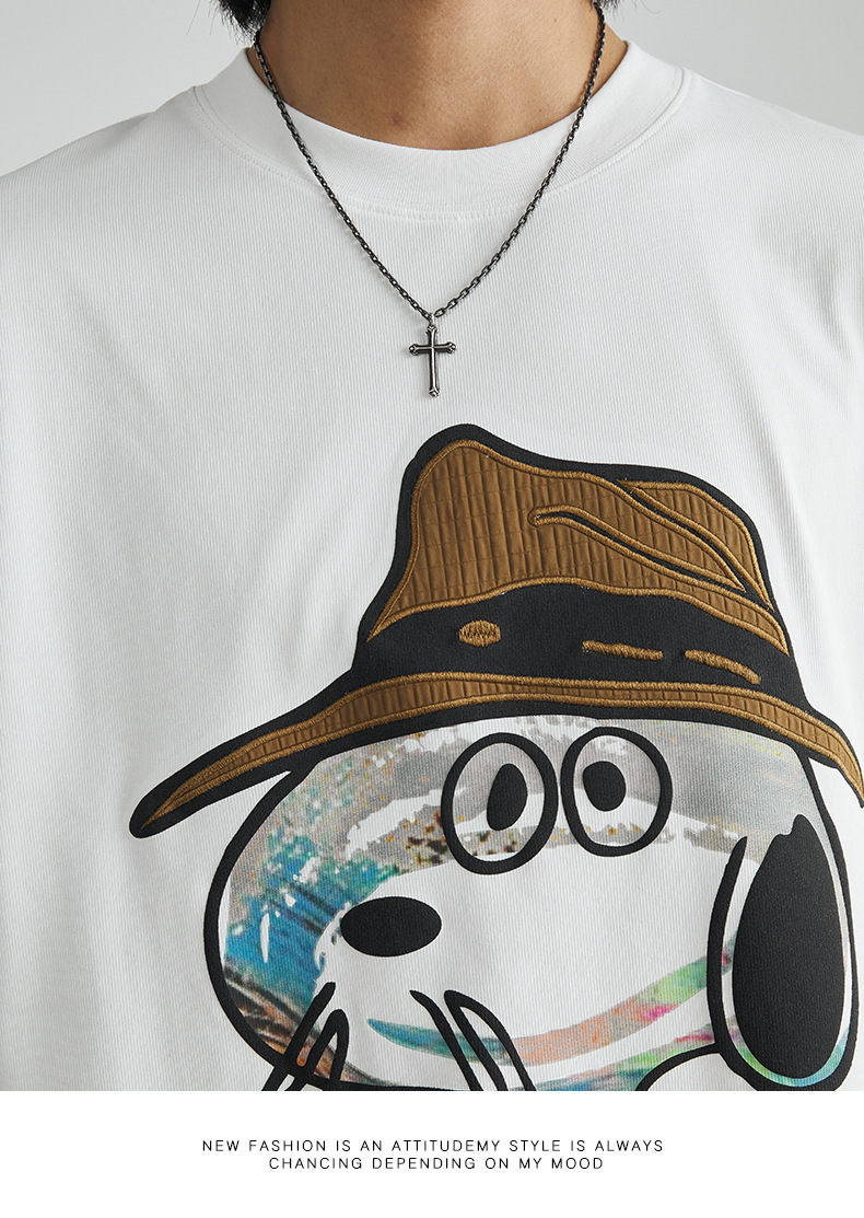 亦止男装美式卡通印花T恤男2024夏季新款短袖男宽松百搭情侣上衣详情15