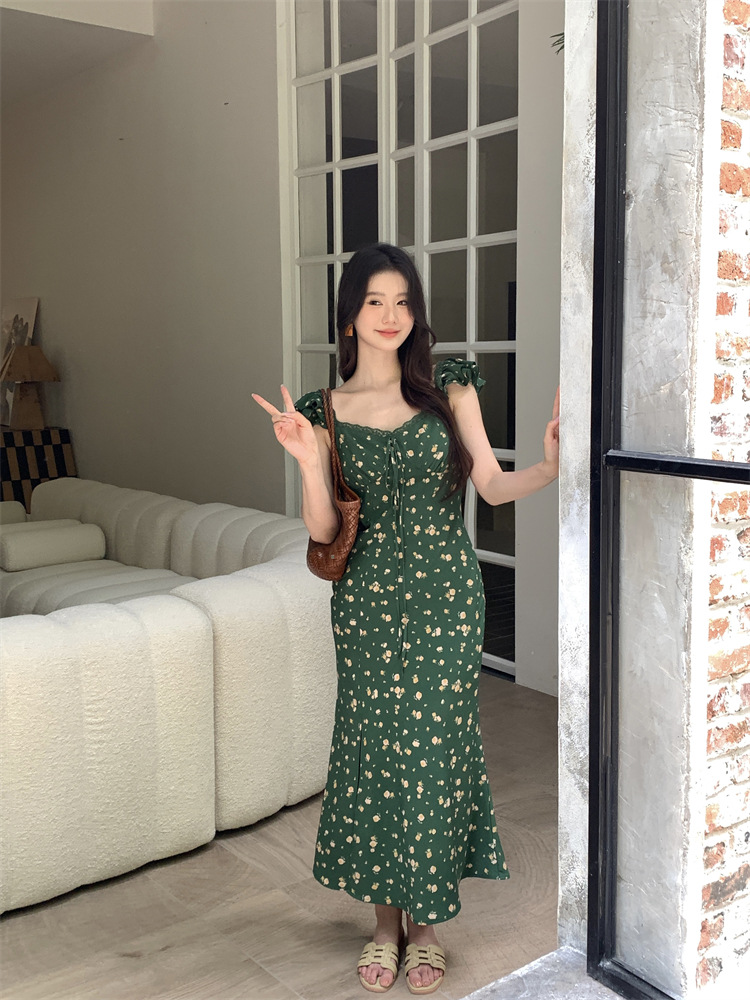 秀熙熙十三行2024夏季新款气质印花复古高腰短袖连衣裙女BS88041详情20