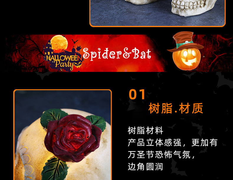 跨境新款万圣节发光树脂骷髅头LED恐怖骷髅装扮道具万圣节装饰品详情7