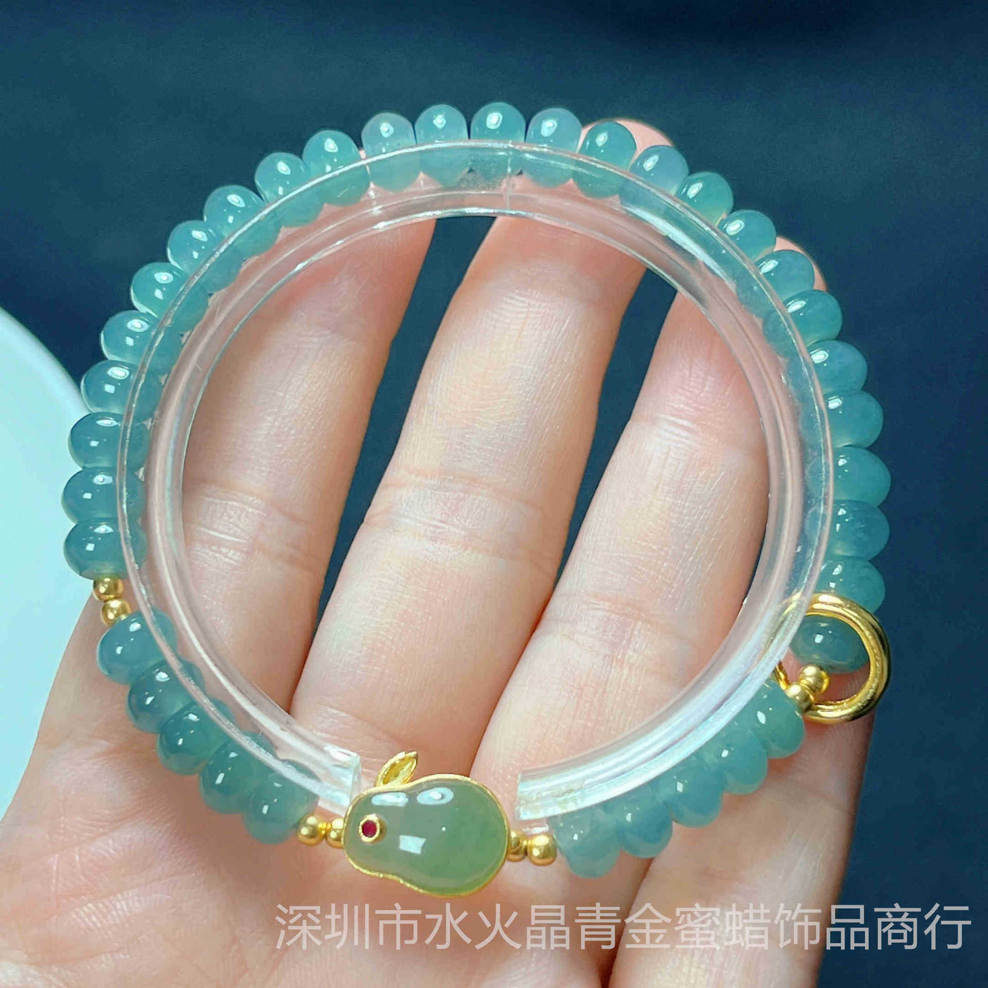 Amazon AliExpress New Chinese-style natural blue water drum bead A-grade jade bracelet for women, light luxury 925 silver inlaid rabbit jewelry pic 21
