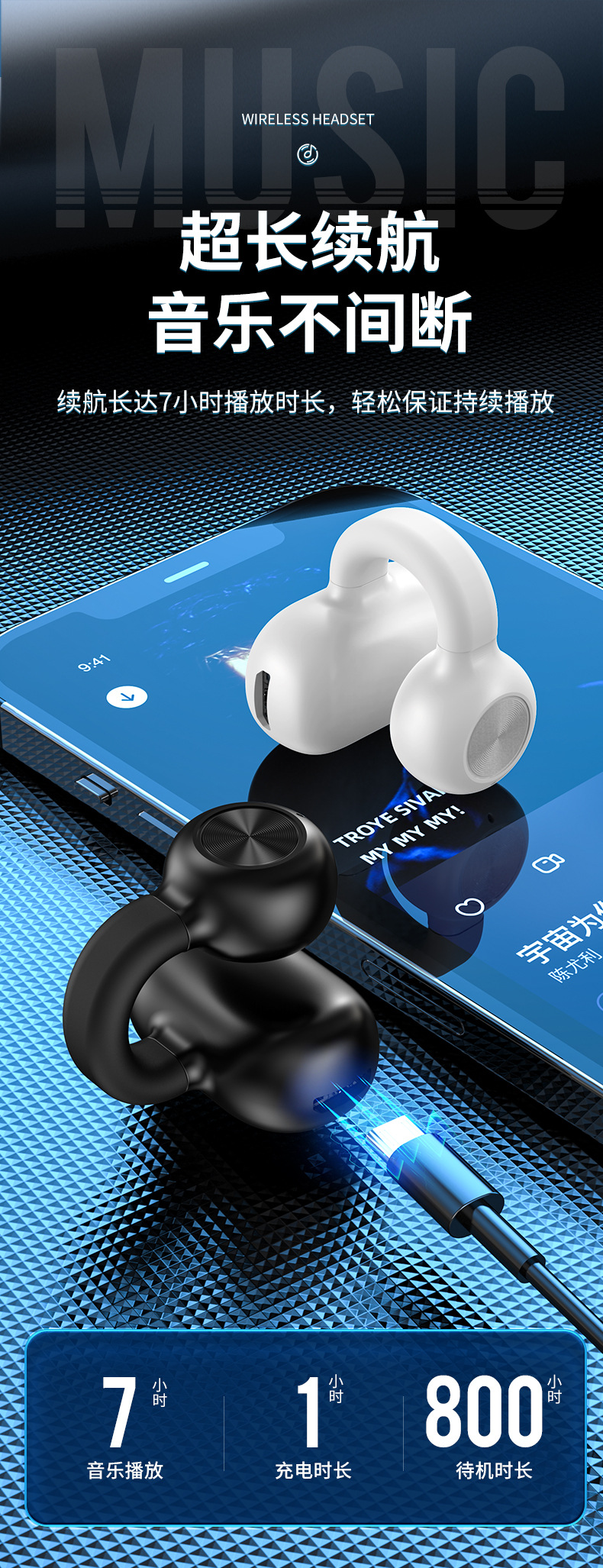 跨境私模新款Z28无线耳夹式单耳蓝牙耳机5.3超长待机续航降噪运动详情18