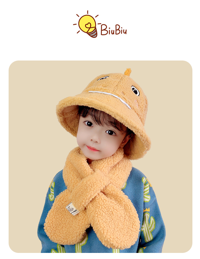 Versión coreana lindo dibujo animado dinosaurio invierno niños sombrero bufanda una mujer invierno caliente cuello bebé pescador sombrero pic 32