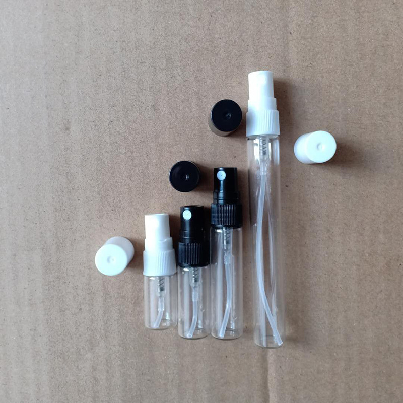 Available in stock: 2ml, 3ml, 5ml, 10ml black and white spray perfume samples, glass portioned spray empty bottles, pulled tube bottles pic 17