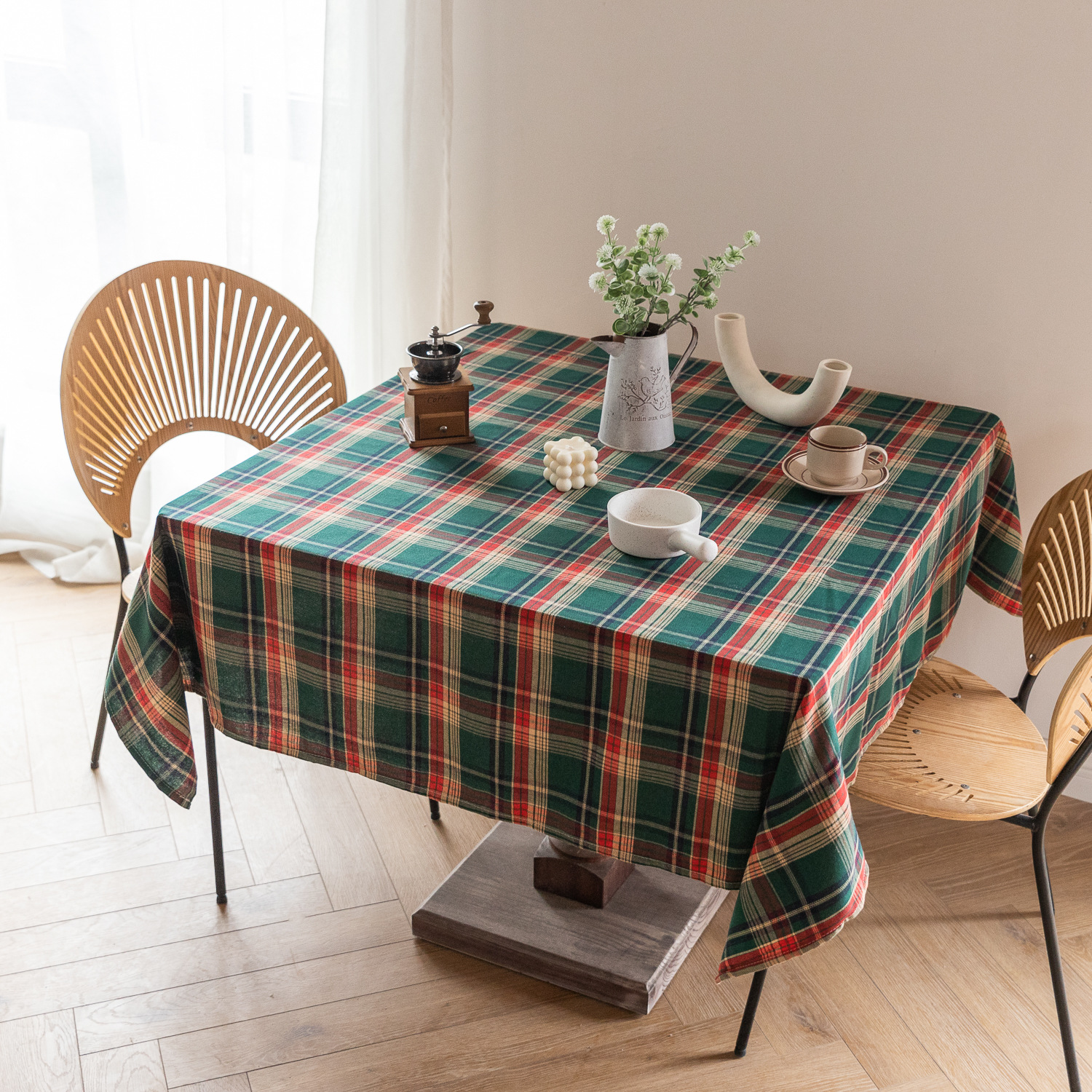 Cross-border Christmas holiday decoration table fabric, retro striped checkered cotton and linen restaurant party cover, Amazon pic 29