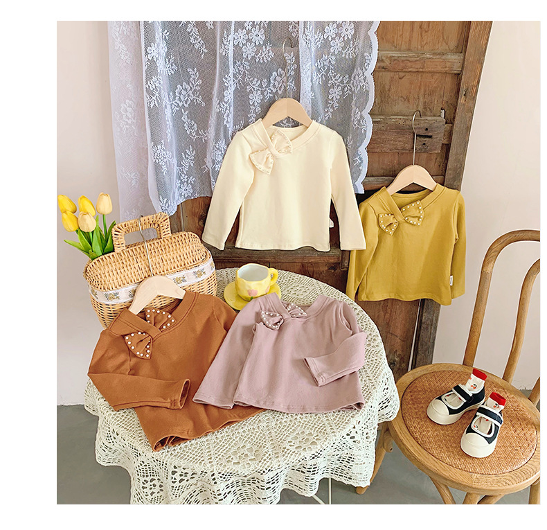 厂家直销2022秋季新品珍珠蝴蝶结长袖女童打底衫儿童全棉t恤韩版详情11