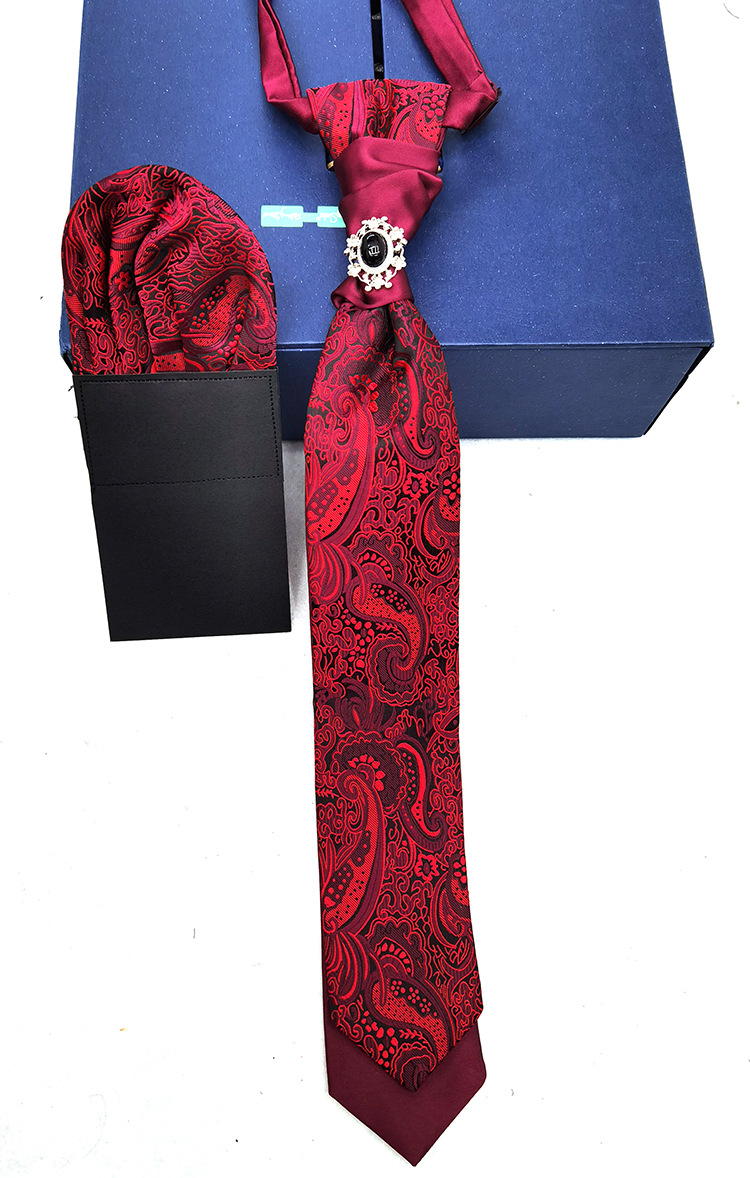 Hong Kong knot tie pocket square set gift with suit photography groom British wedding banquet tie for men pic 2