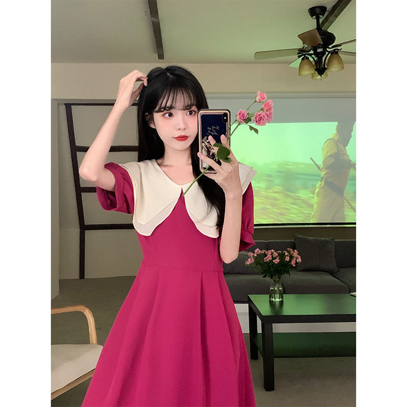 胖MM大码夏新款文艺复古小清新法式荷叶领收腰系带连衣裙短袖显瘦详情8