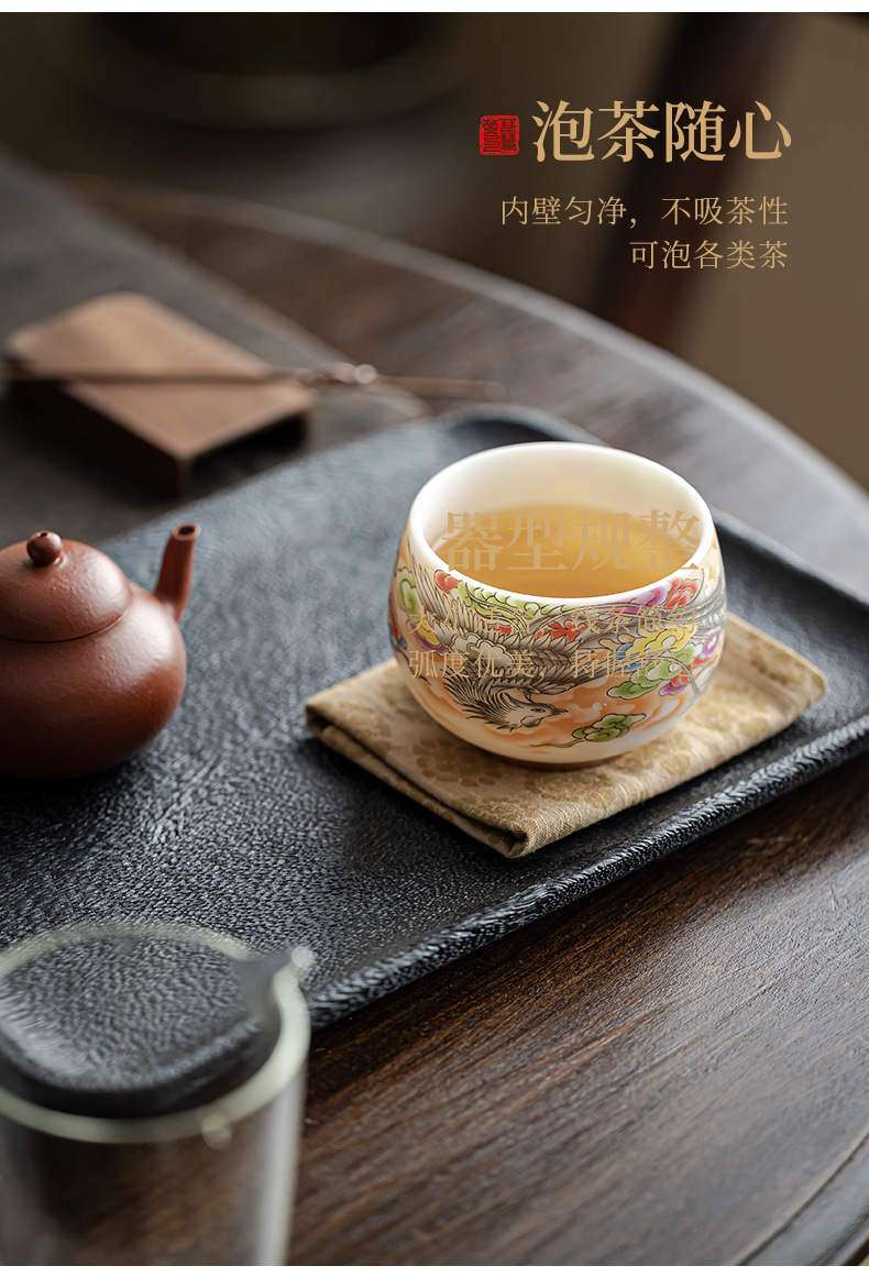 The main cup, Gongfu tea cup, living room tea bowl, ceramic dragon and Phoenix presenting auspiciousness, gift box set, single cup for tasting pic 6