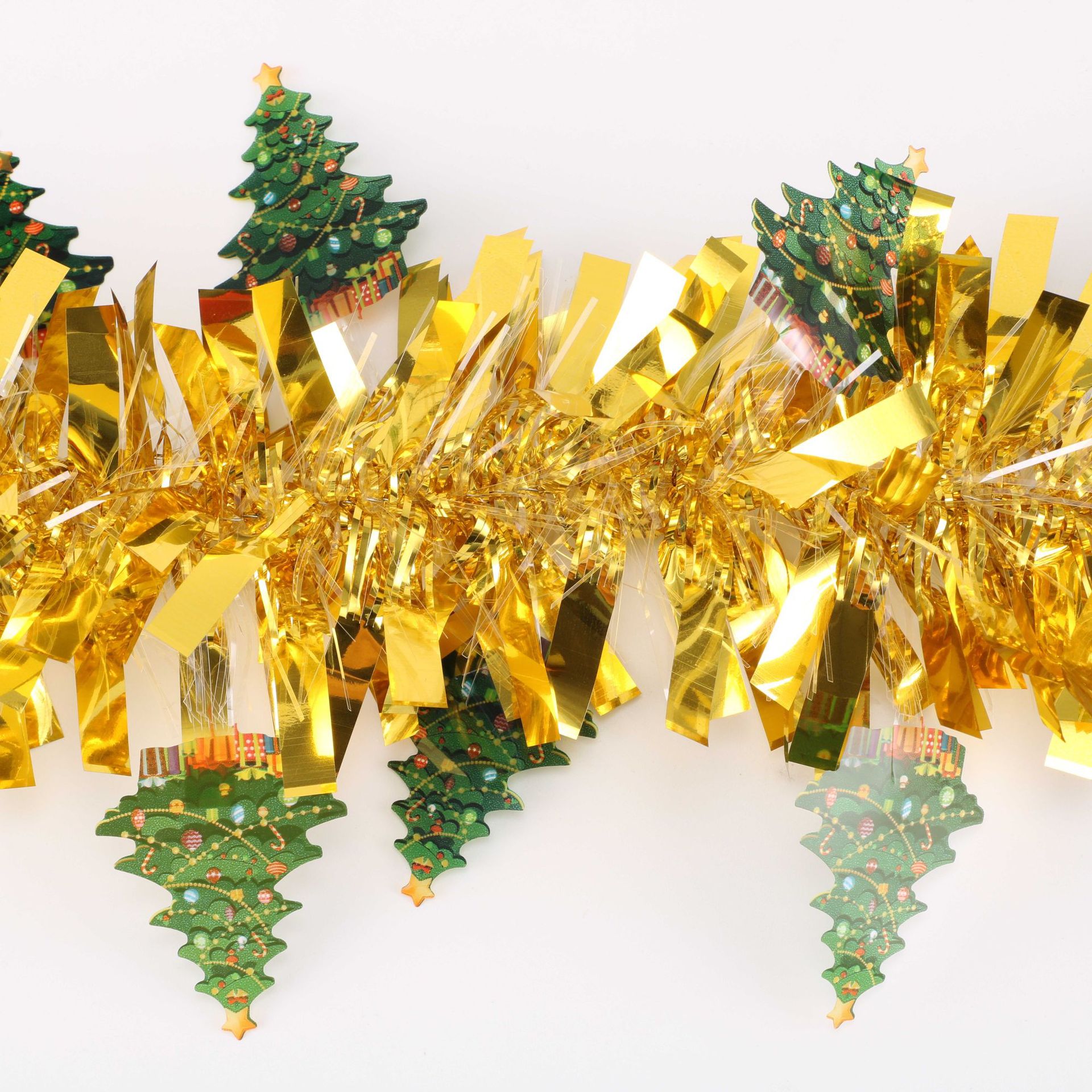跨境圣诞节圣诞树金色布置装饰拉花彩带亚马逊节日毛条厂家批发详情2