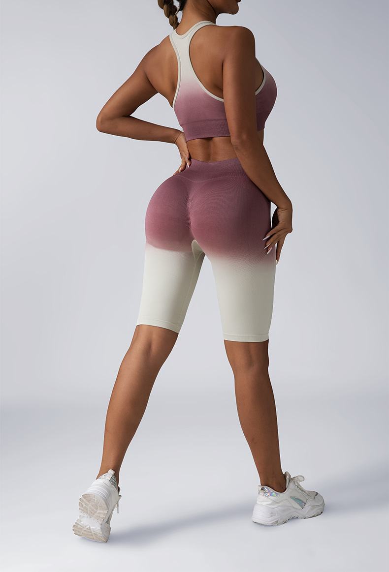 瑜伽服套装短裤背心女两件套夏季新款渐变色健身五分裤运动文胸女详情19
