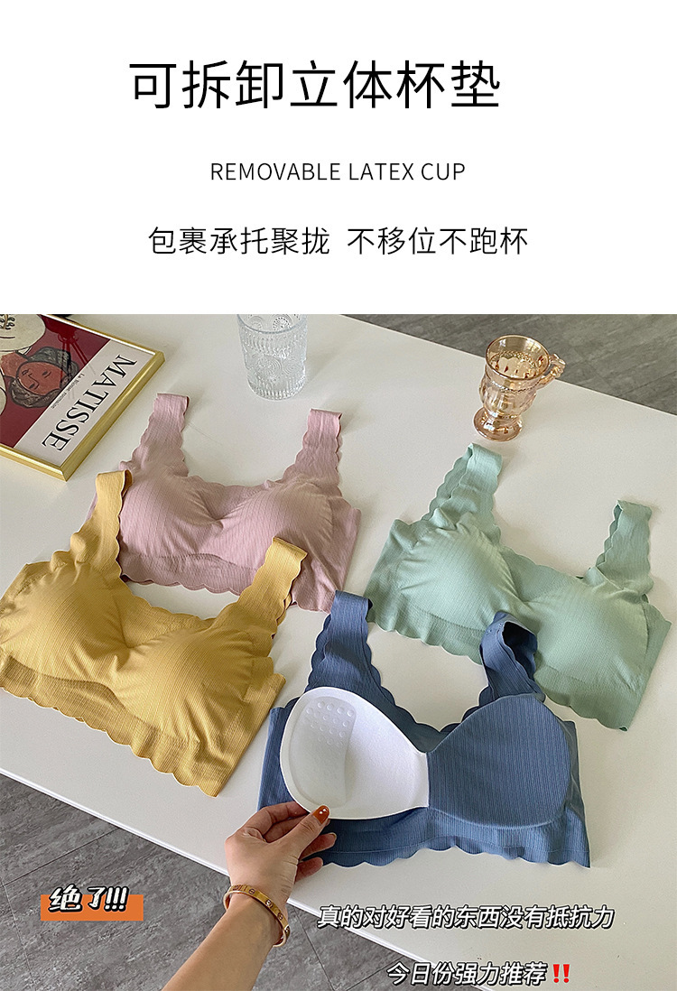 新款无痕冰丝美背打底无钢圈舒适性感花边抹胸运动防走光女士内衣详情6