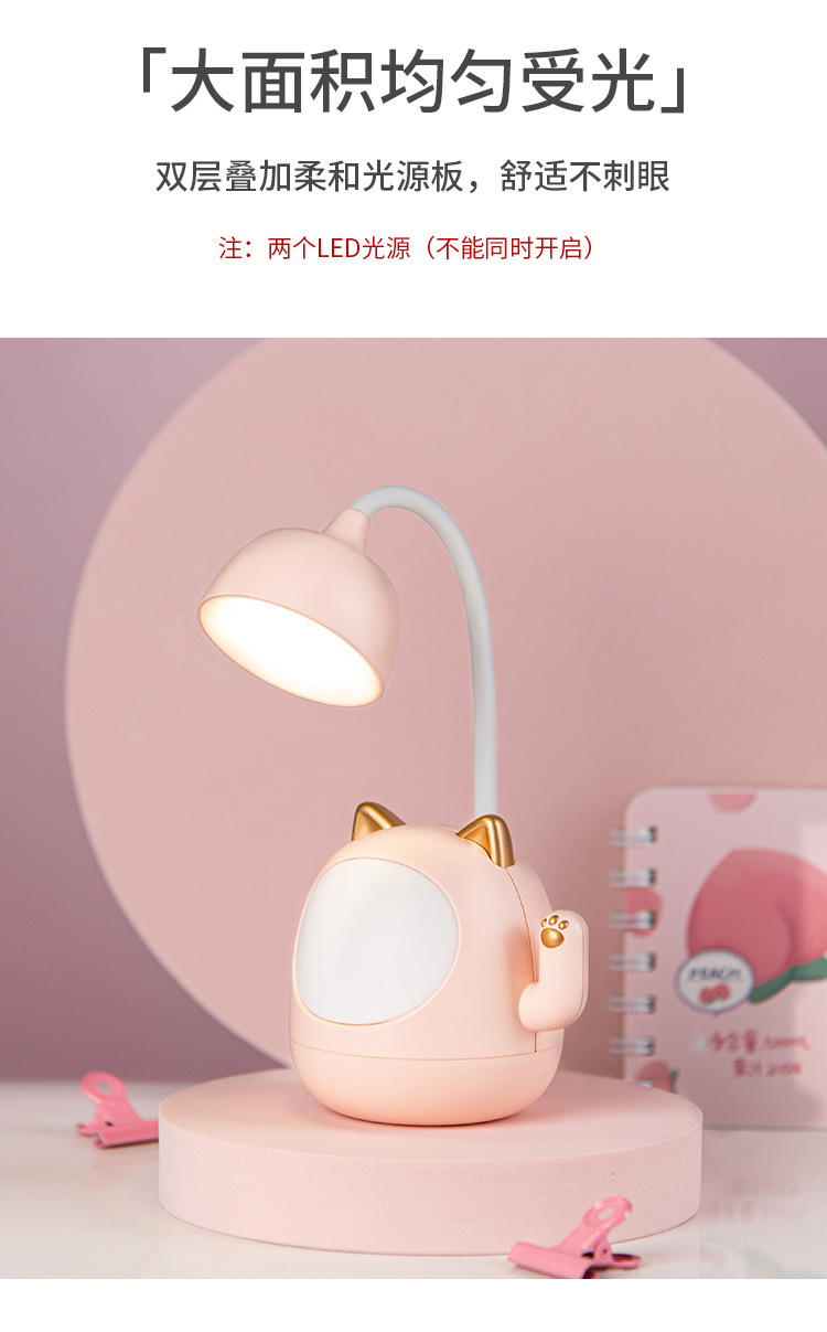 New USB charging desk lamp, Maneki Neko eye-protecting LED desk lamp with pencil sharpener and night light, portable desktop desk lamp pic 4