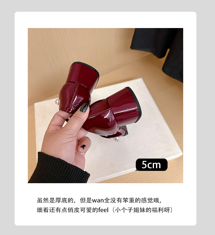 苏茵茵人间芭比韩国圆头珍珠红色粗跟单鞋玛丽珍鞋女小皮鞋详情8