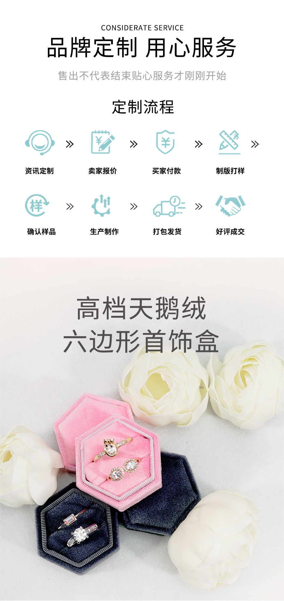 跨境天鹅绒戒指盒饰品盒六角首饰盒珠宝首饰包装盒高级感外贸专供详情11