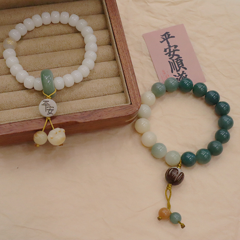 天然白玉菩提雕刻莲花佛珠手串搭配平安猫爪原创设计菩提子手链女详情18