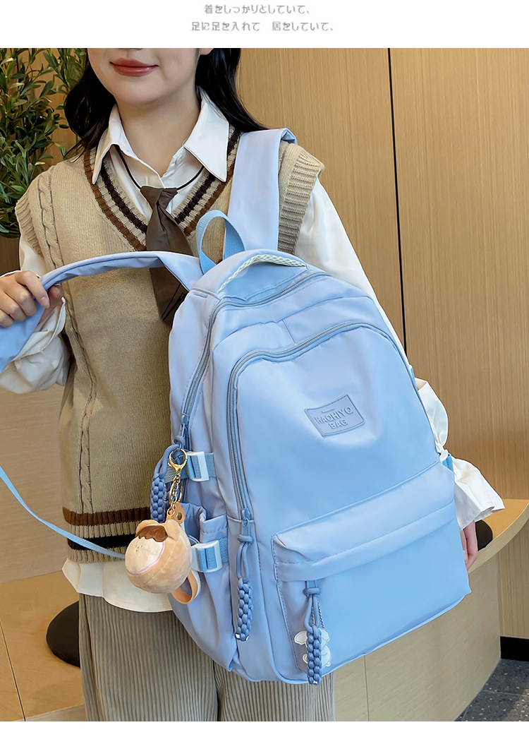 高颜值纯色书包女大学生日系简约双肩 包韩版初高中生大容量背包详情12