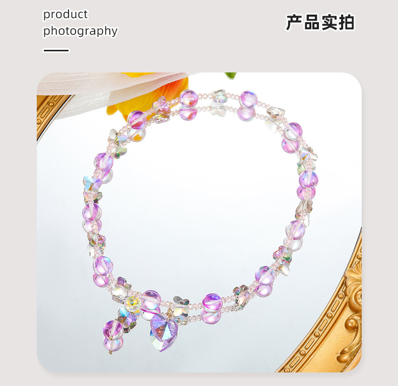 简约设计梦幻紫闪光石手链质感彩石串珠弹力绳可调节双层女生手串详情6