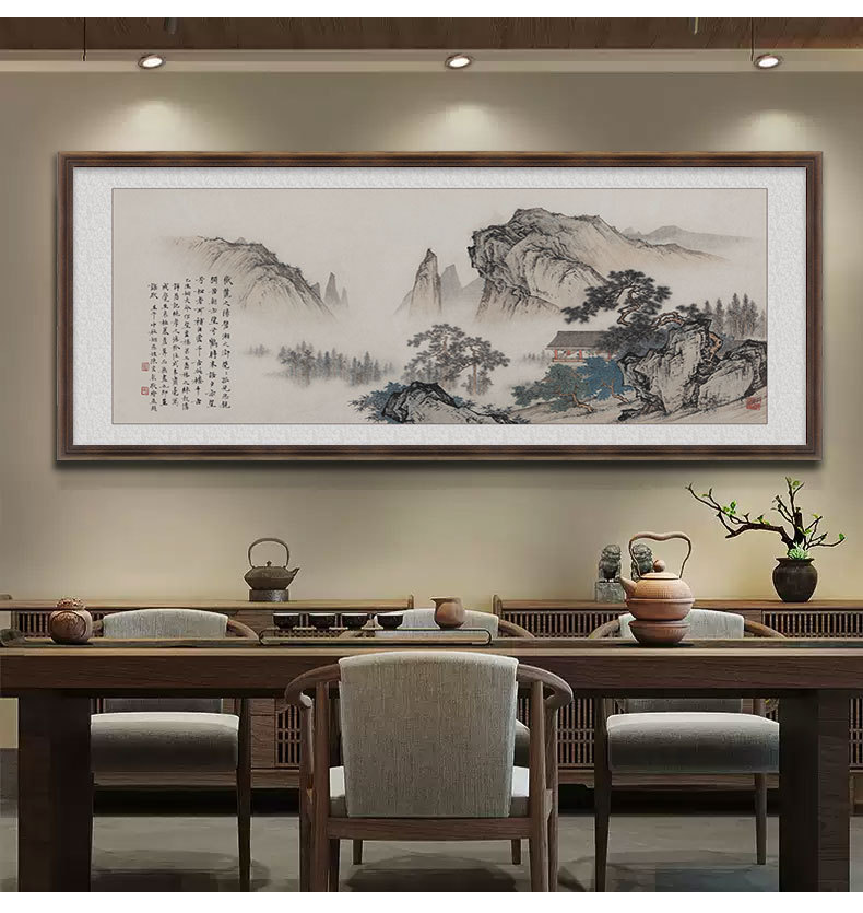 流水生财山水画客厅靠山聚宝盆装饰画定制办公室书房茶室中式挂画详情8