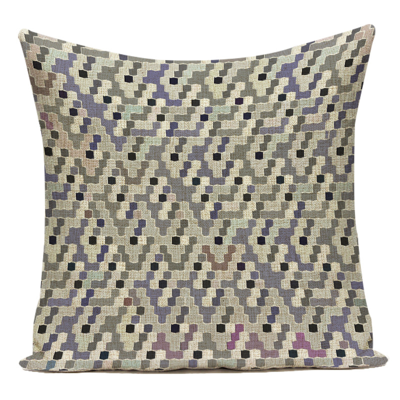Wavy checkered line geometric throw pillow, linen seat cushion, modern Chinese-style car backrest pic 6