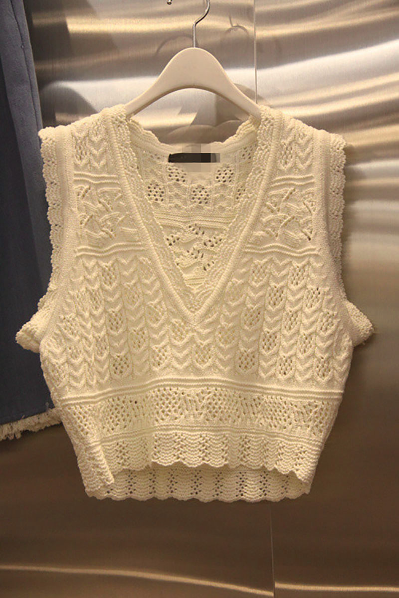 韩国东大门2023春季新款镂空花纹V领纯色背心女百搭毛线小马甲潮详情4