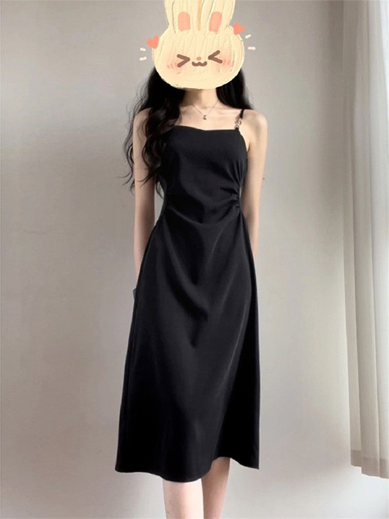 黑色吊带连衣裙子女夏季2024新款收腰显瘦高级感气质赫本风小黑裙详情27