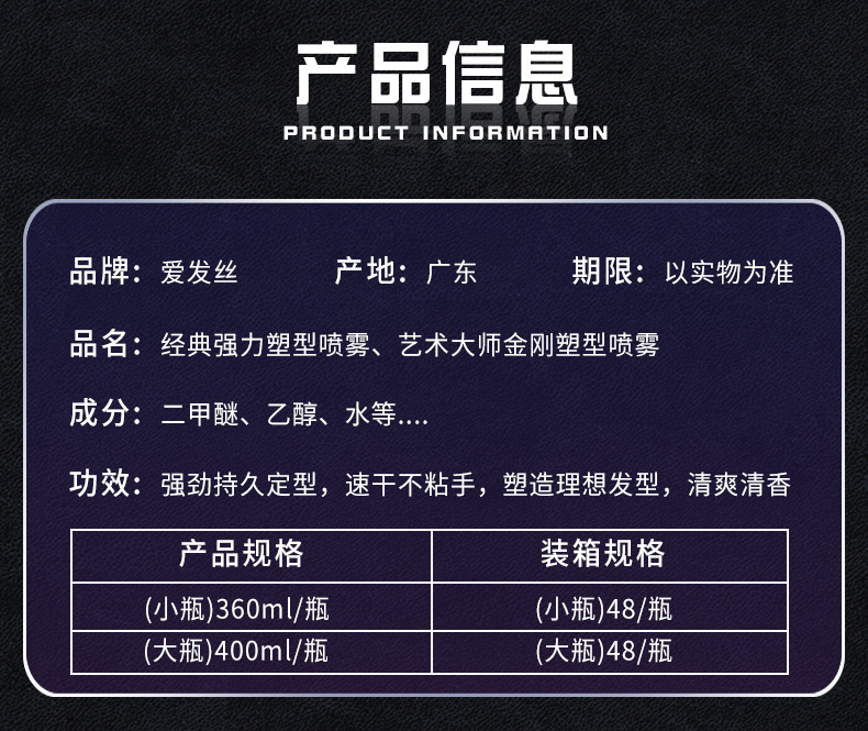 发胶定型喷雾批发干胶持久蓬松男女清香发蜡保湿发型摩丝一件代发摆地摊详情2