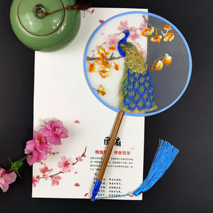 中国风头青竹节10寸男扇绢布复古折叠古风折扇汉服随身礼品扇详情9