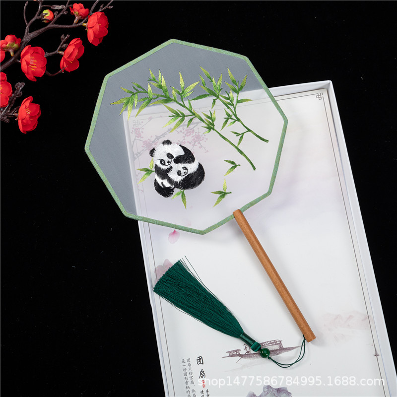 双面八瓣刺绣古典圆扇中国汉服古风长柄流苏旗袍仙鹤透明舞蹈扇子详情10