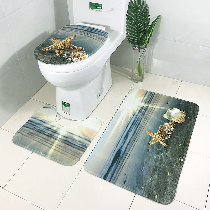 跨境海底世界马桶垫三件套海豚地垫3件套防滑吸水浴室垫wish爆款详情11