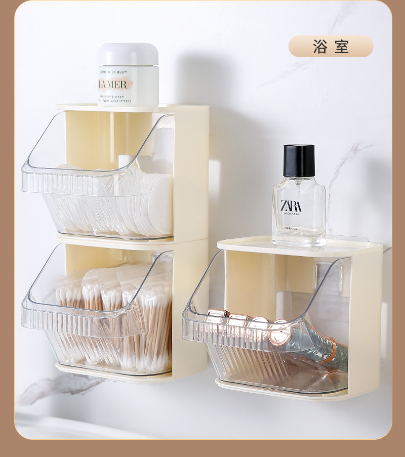 壁挂式收纳盒多功能奶油风家用创意化妆品置物盒厨房葱姜蒜免打孔详情12