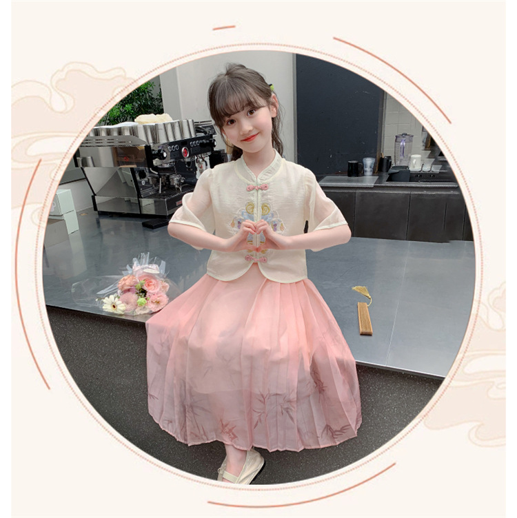 女童套裙2024新款中大童洋气国风刺绣汉服夏季短袖马面裙两件套详情3