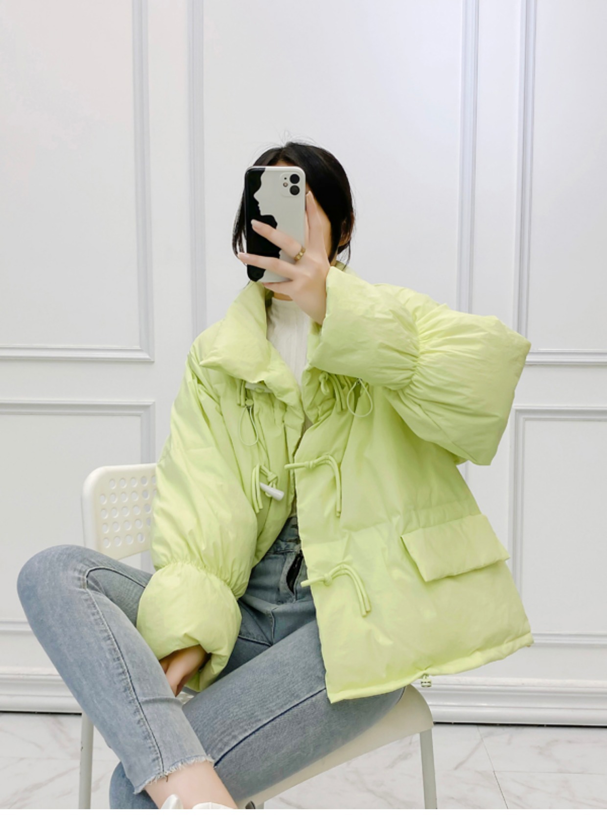 韩系仙女牛角扣羽绒服女洋气短款新款韩版宽松白鸭绒面包服外套潮详情31