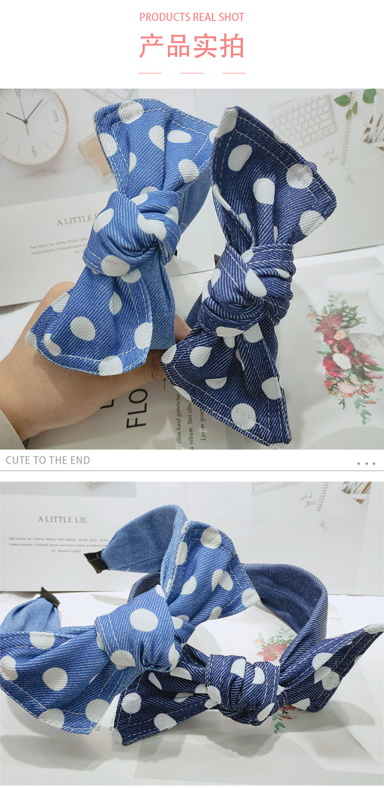 2023 Cross-border New style hair clip polka dot fabric bow hair clip wide edge hair band Headband Korean version sweet hair accessory for women pic 6