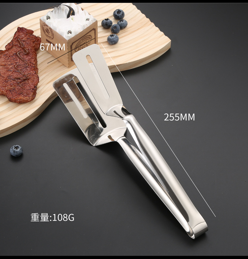 不锈钢多功能煎鱼夹煎铲牛排夹子厨房食品夹烧烤夹面包夹煎饼夹子详情5