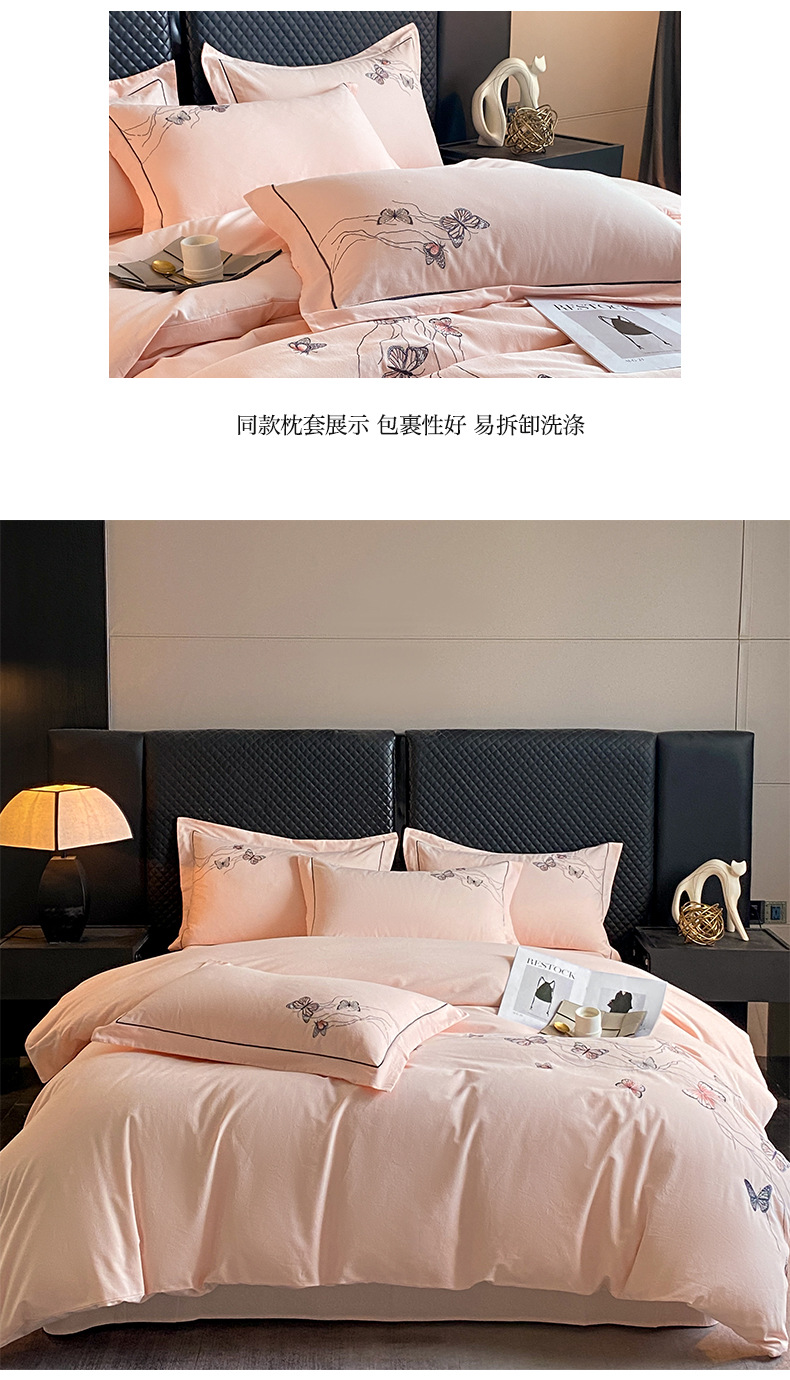 Wholesale European-style autumn and winter 100-cotton all-cotton brushed embroidery four-piece set, active pure cotton thickened quilt cover and bed sheet cap pic 25